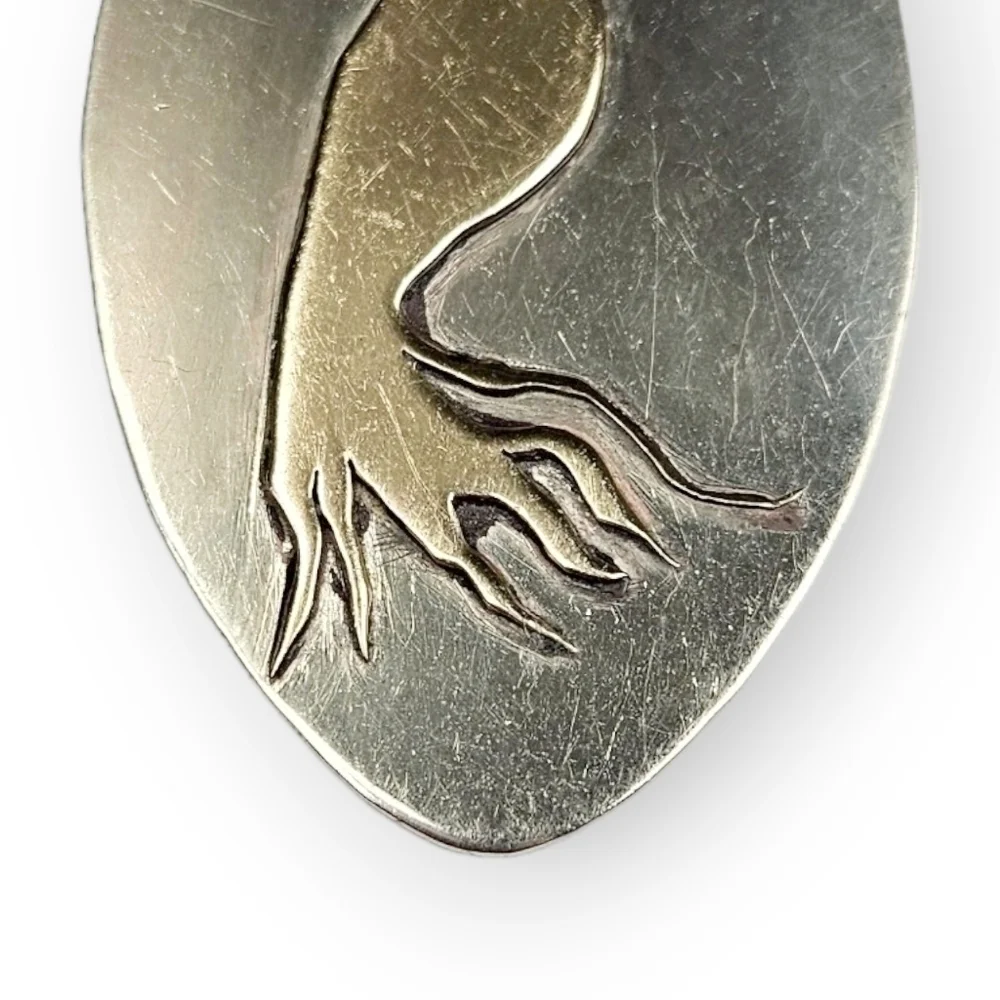 Vintage Cockatoo Brooch Brass Alpaca Silver Large Oval Tropical Bird  40s 3 3/8
